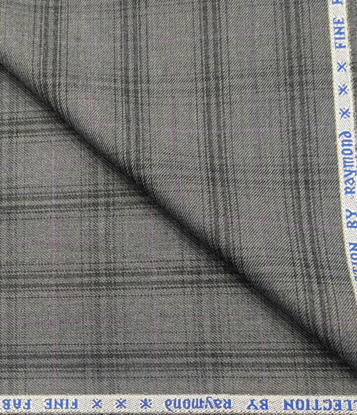 Raymond Men's Wool Checks 3.75 Meter Unstitched Suiting Fabric (Worsted Grey)