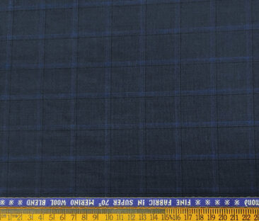 Raymond Men's Wool Checks Super 70's 1.30 Meter Unstitched Suiting Fabric (Dark Royal Blue)