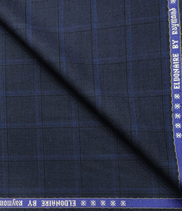 Raymond Men's Wool Checks Super 70's 1.30 Meter Unstitched Suiting Fabric (Dark Royal Blue)