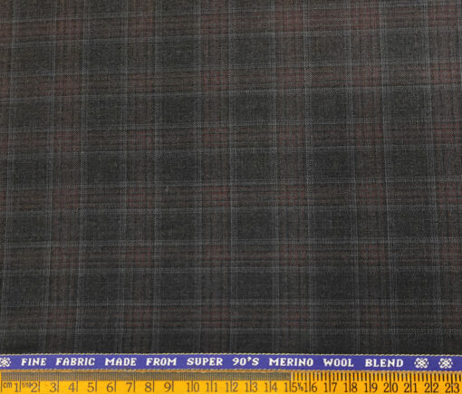 Raymond Men's Wool Checks Super 90's 3 Meter Unstitched Suiting Fabric (Blackish Grey)