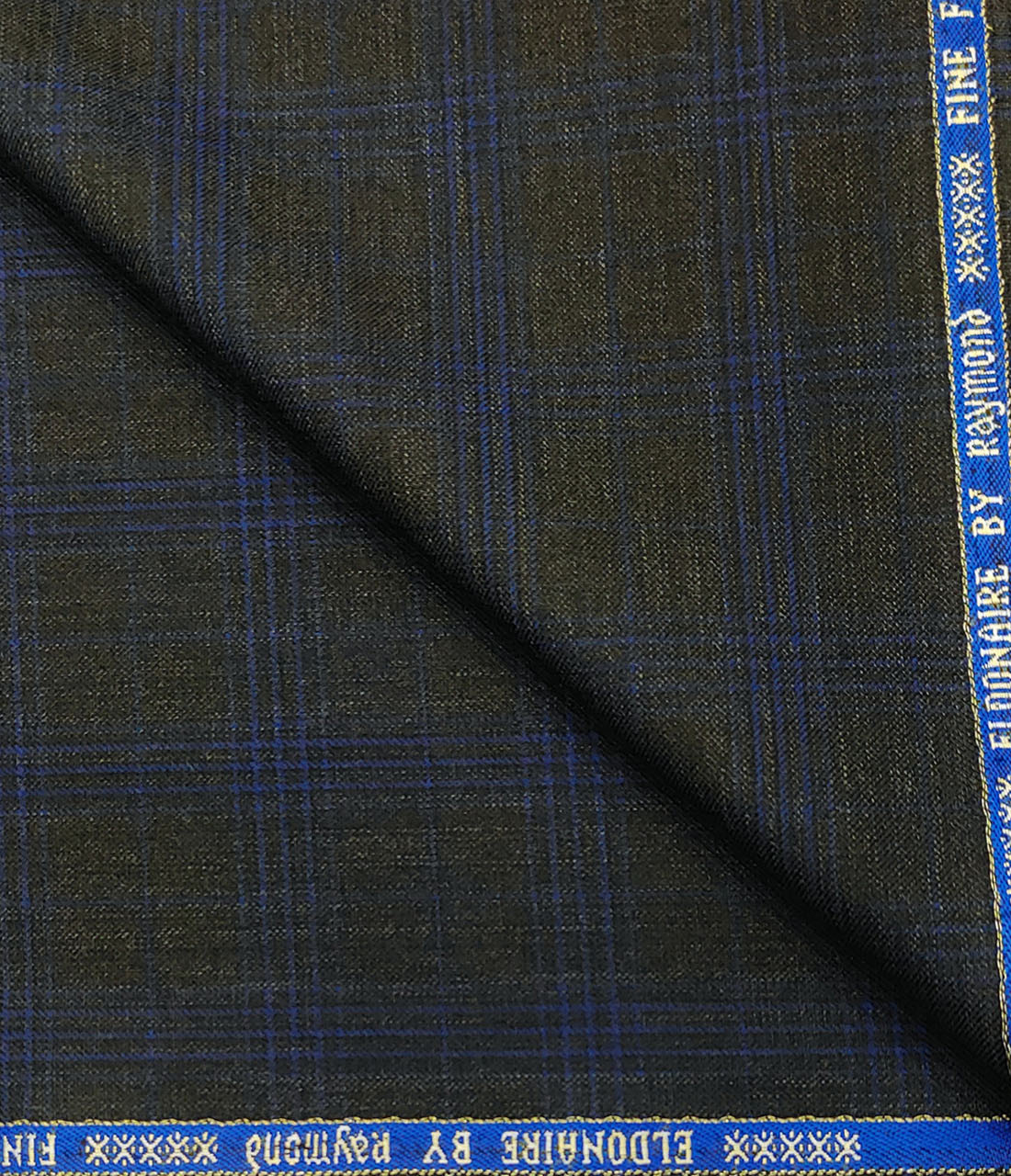 Raymond Men's Wool Checks Super 90's 3.75 Meter Unstitched Suiting Fabric (Blackish Grey)