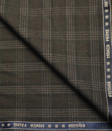 Raymond Men's Wool Checks 3 Meter Unstitched Suiting Fabric (Dark Brown)