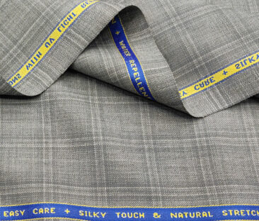 Raymond Men's Wool Checks 2 Meter Unstitched Suiting Fabric (Light Grey)