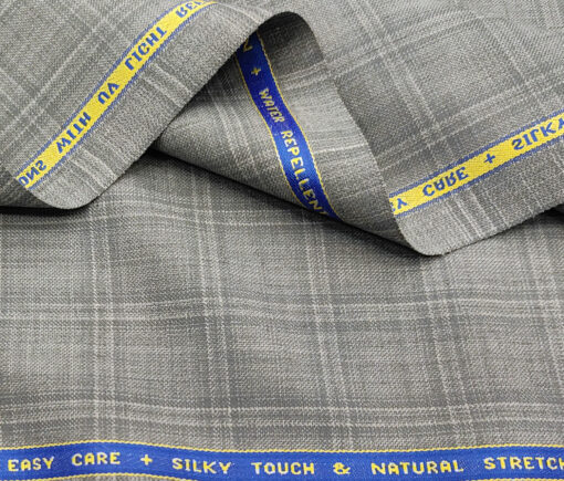 Raymond Men's Wool Checks 2 Meter Unstitched Suiting Fabric (Light Grey)