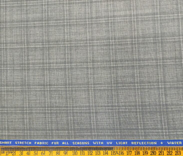 Raymond Men's Wool Checks 2 Meter Unstitched Suiting Fabric (Light Grey)