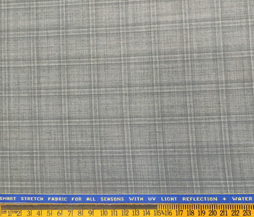 Raymond Men's Wool Checks 2 Meter Unstitched Suiting Fabric (Light Grey)