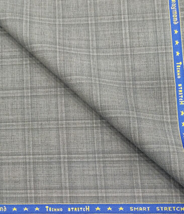 Raymond Men's Wool Checks 2 Meter Unstitched Suiting Fabric (Light Grey)