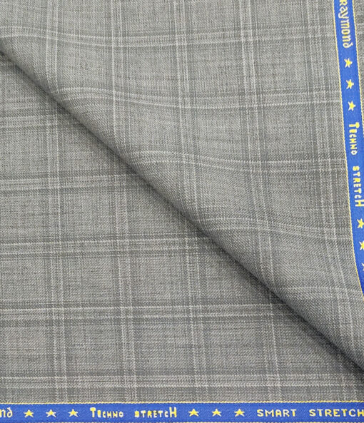 Raymond Men's Wool Checks 2 Meter Unstitched Suiting Fabric (Light Grey)