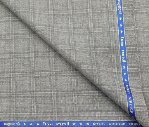 Raymond Men's Wool Checks 2 Meter Unstitched Suiting Fabric (Light Grey)