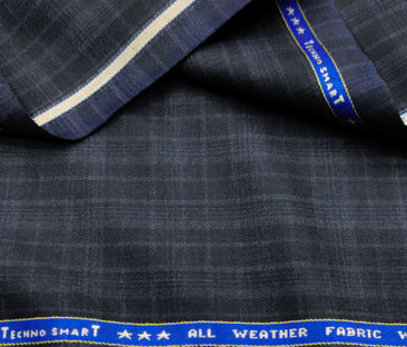 Raymond Men's Wool Checks 3.75 Meter Unstitched Suiting Fabric (Dark Blue)