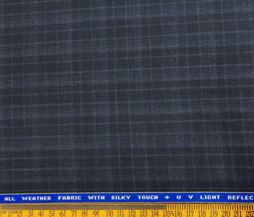 Raymond Men's Wool Checks 3.75 Meter Unstitched Suiting Fabric (Dark Blue)