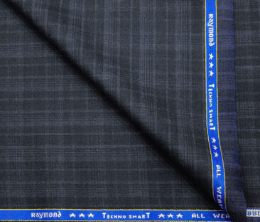 Raymond Men's Wool Checks 3.75 Meter Unstitched Suiting Fabric (Dark Blue)