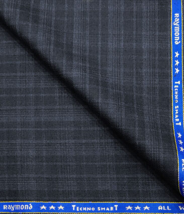Raymond Men's Wool Checks 3.75 Meter Unstitched Suiting Fabric (Dark Blue)