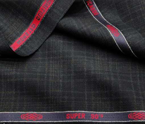 Spada Men's Wool Checks Super 90's 3.75 Meter Unstitched Suiting Fabric (Dark Blue)