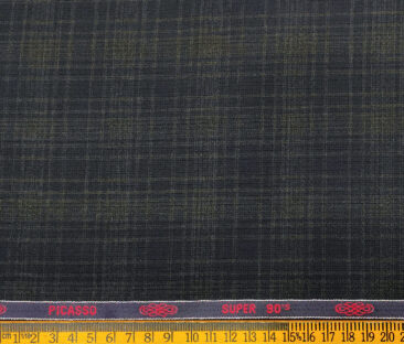 Spada Men's Wool Checks Super 90's 3.75 Meter Unstitched Suiting Fabric (Dark Blue)