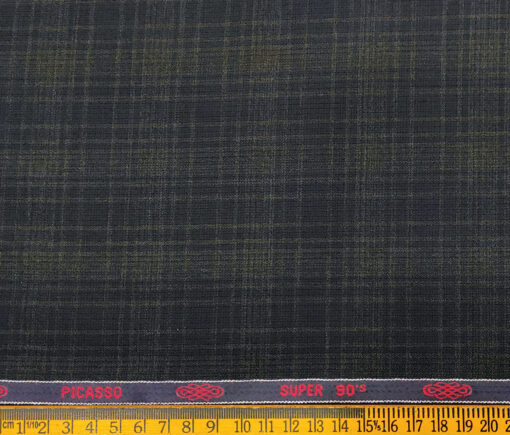 Spada Men's Wool Checks Super 90's 3.75 Meter Unstitched Suiting Fabric (Dark Blue)