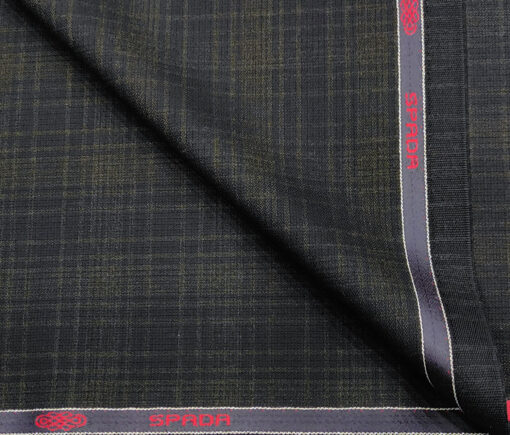 Spada Men's Wool Checks Super 90's 3.75 Meter Unstitched Suiting Fabric (Dark Blue)