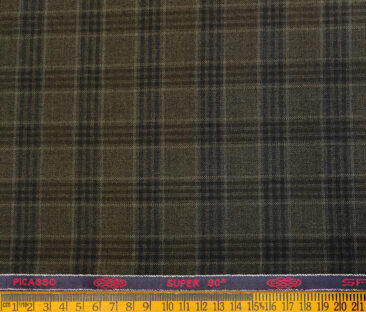 Spada Men's Wool Checks Super 90's 3.75 Meter Unstitched Suiting Fabric (Dark Brown)