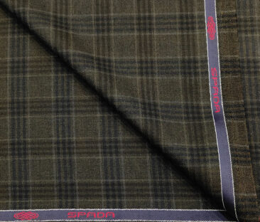 Spada Men's Wool Checks Super 90's 3.75 Meter Unstitched Suiting Fabric (Dark Brown)