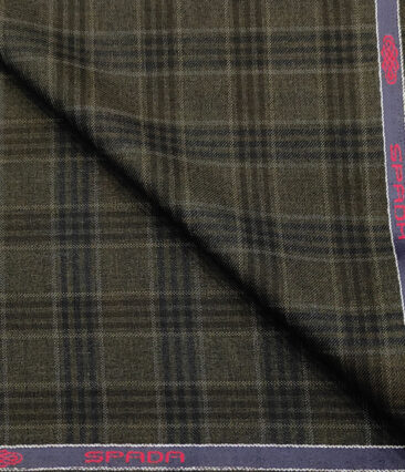Spada Men's Wool Checks Super 90's 3.75 Meter Unstitched Suiting Fabric (Dark Brown)