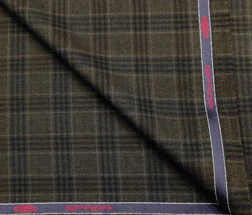 Spada Men's Wool Checks Super 90's 3.75 Meter Unstitched Suiting Fabric (Dark Brown)