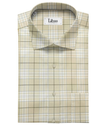Soktas Men's Giza Cotton Checks 2 Meter Unstitched Shirting Fabric (Beige)