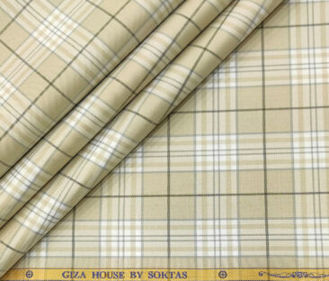 Soktas Men's Giza Cotton Checks 2 Meter Unstitched Shirting Fabric (Beige)