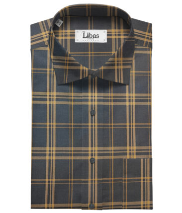 Soktas Men's Giza Cotton Checks 2 Meter Unstitched Shirting Fabric (Dark Navy Blue)