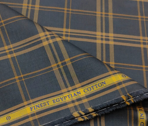 Soktas Men's Giza Cotton Checks 2 Meter Unstitched Shirting Fabric (Dark Navy Blue)