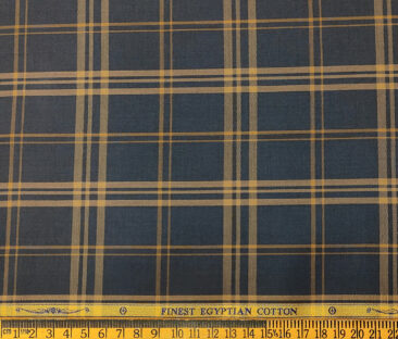 Soktas Men's Giza Cotton Checks 2 Meter Unstitched Shirting Fabric (Dark Navy Blue)