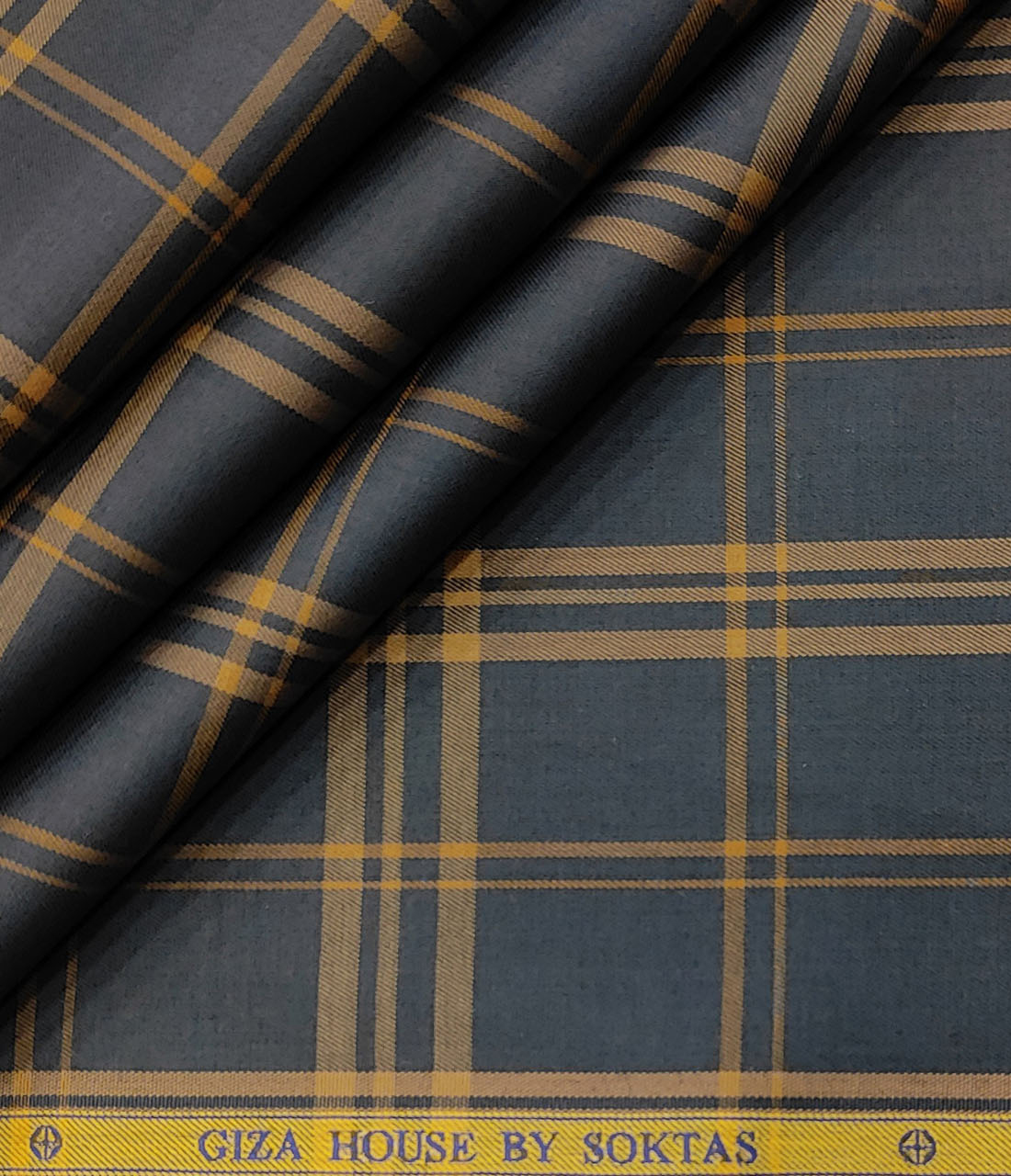 Soktas Men's Giza Cotton Checks 2 Meter Unstitched Shirting Fabric (Dark Navy Blue)