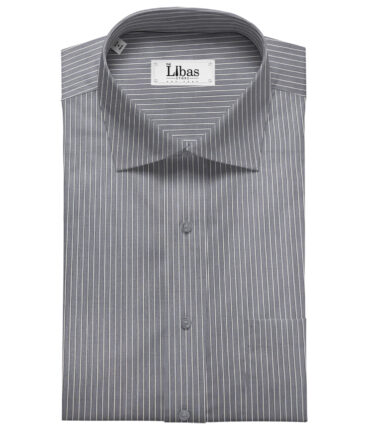 Soktas Men's Giza Cotton Striped 2 Meter Unstitched Shirting Fabric (Dark Grey)