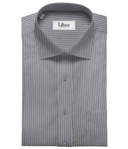 Soktas Men's Giza Cotton Striped 2 Meter Unstitched Shirting Fabric (Dark Grey)