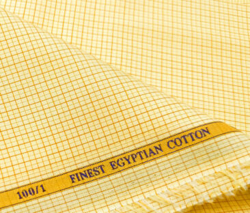Soktas Men's Giza Cotton Checks 2 Meter Unstitched Shirting Fabric (Yellow)