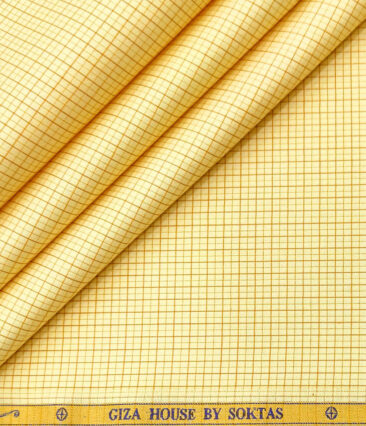 Soktas Men's Giza Cotton Checks 2 Meter Unstitched Shirting Fabric (Yellow)