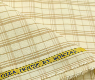 Soktas Men's Cotton Checks 2 Meter Unstitched Shirting Fabric (Cream & Brown)