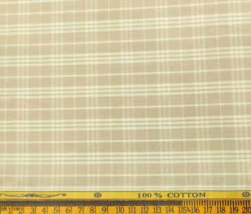Soktas Men's Cotton Checks 2 Meter Unstitched Shirting Fabric (Oat Beige)