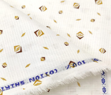 Solino Men's Cotton Printed 2.25 Meter Unstitched Shirting Fabric (White & Brown)