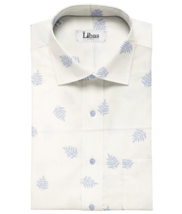 Solino Men's Cotton Printed 2.25 Meter Unstitched Shirting Fabric (White & Sky Blue)