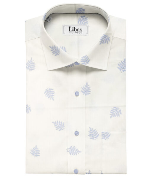 Solino Men's Cotton Printed 2.25 Meter Unstitched Shirting Fabric (White & Sky Blue)