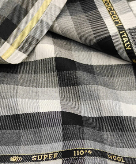 Zaccari Men's Wool Checks Super 110's 1.30 Meter Unstitched Suiting Fabric (White)