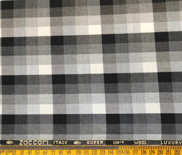 Zaccari Men's Wool Checks Super 110's 1.30 Meter Unstitched Suiting Fabric (White)