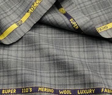 Zaccari Men's Wool Checks Super 110's 2 Meter Unstitched Suiting Fabric (Light Grey)