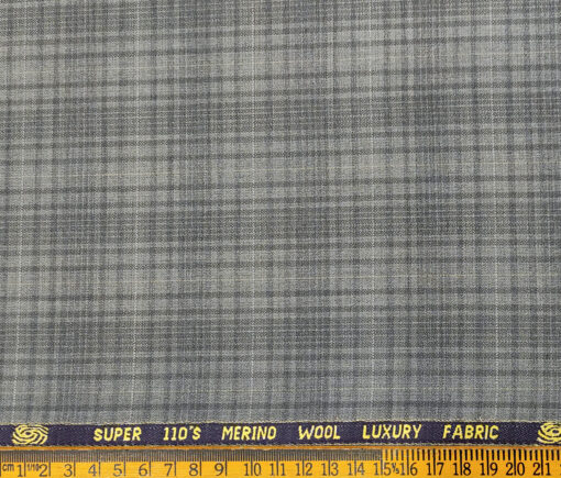 Zaccari Men's Wool Checks Super 110's 2 Meter Unstitched Suiting Fabric (Light Grey)