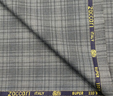 Zaccari Men's Wool Checks Super 110's 2 Meter Unstitched Suiting Fabric (Light Grey)