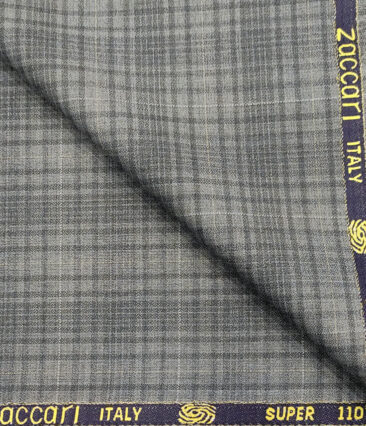 Zaccari Men's Wool Checks Super 110's 2 Meter Unstitched Suiting Fabric (Light Grey)