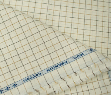 Arvind Men's Cotton Checks Unstitched Shirting Fabric (Cream)