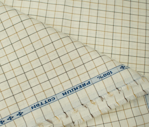 Arvind Men's Cotton Checks Unstitched Shirting Fabric (Cream)
