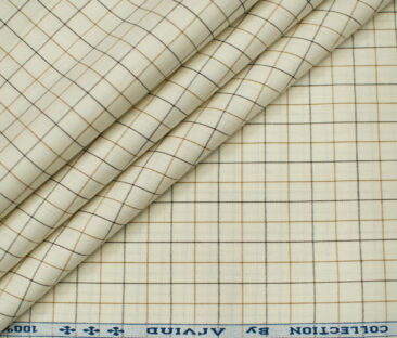 Arvind Men's Cotton Checks Unstitched Shirting Fabric (Cream)