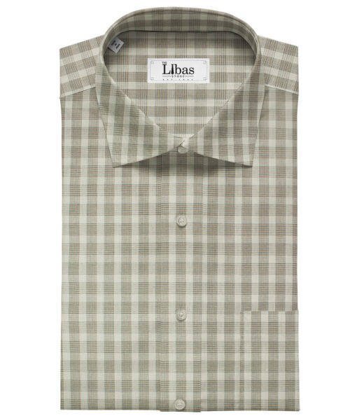 Arvind Men's Cotton Checks Unstitched Shirting Fabric (Cream)